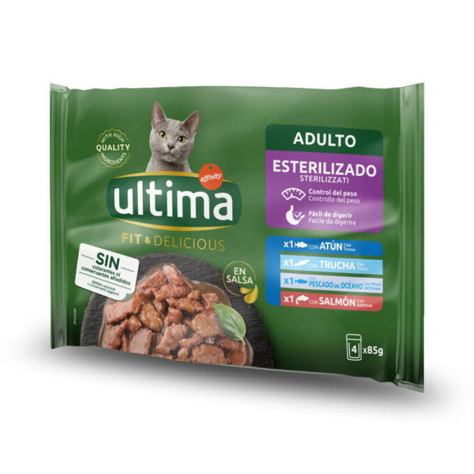 ULTIMA Fit & Delicious Sterilised Selection, Pește, plic hrană umedă pisici sterilizate, (în sos), multipack, 85g x 4buc