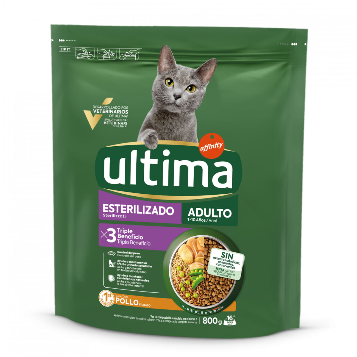ULTIMA Sterilised, Pui, hrană uscată pisici sterilizate, 800g