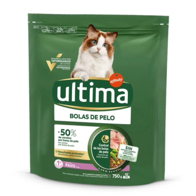 ULTIMA Hairball, Curcan, hrană uscată pisici, limitarea ghemurilor de blană, 750g