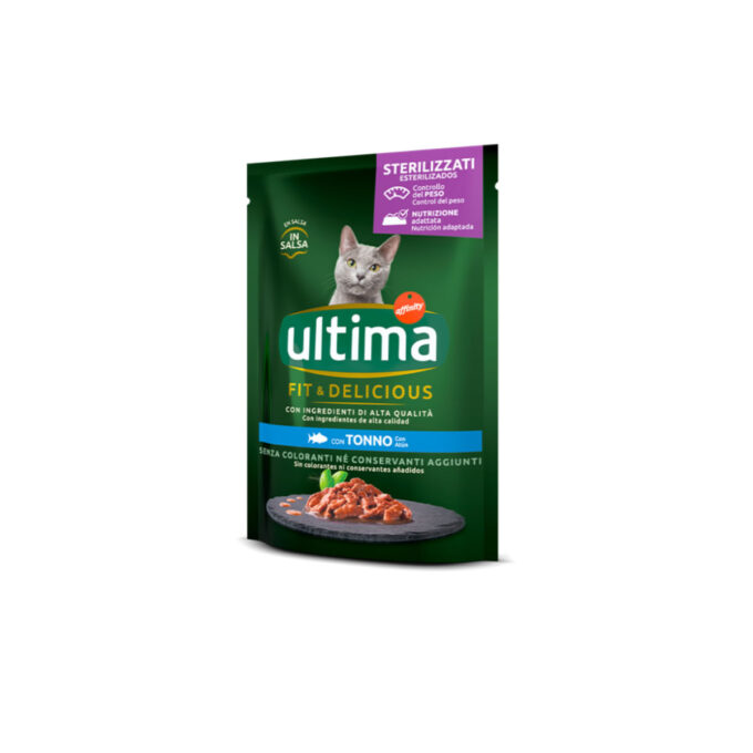 ULTIMA Fit & Delicious Sterilised, Ton, plic hrană umedă pisici sterilizate, (în sos), bax, 85g x 24buc