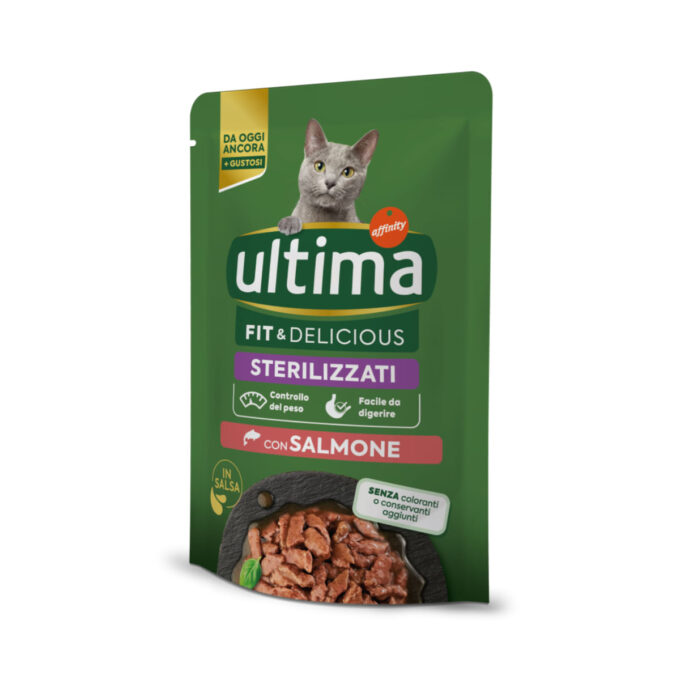 ULTIMA Fit & Delicious Sterilised, Somon, plic hrană umedă pisici sterilizate, (în sos), bax, 85g x 24buc