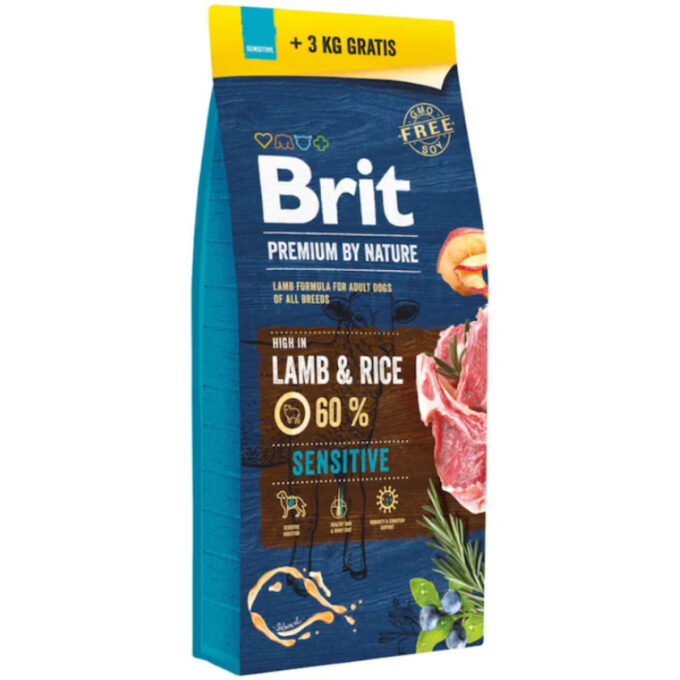 BRIT Premium By Nature Sensitive, Miel, hrană uscată câini, sensibilitați digestive, 15kg + 3kg GRATUIT