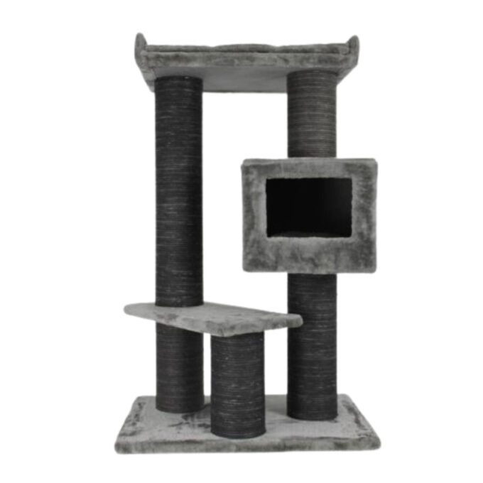 SHAW Toulouse, ansamblu de joacă pisici, 3 etaje, 1 căsuța, MDF și pluș, elemente de zgâriat, gri, 70x70x120cm