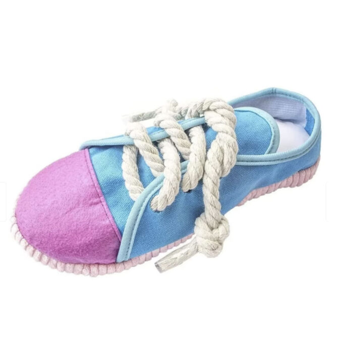SHAW Pantof, jucărie de ros câini, dentiție, cu sunet, pânză SHAW Pantof, jucărie de ros câini XS-M, dentiție, cu sunet, pânză, albastru și roz, 24x10x8cm, 1buc