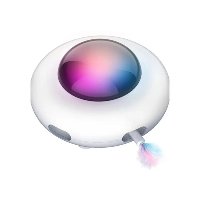 SHAW UFO electronic cu incarcare USB, jucărie interactivă pisici, inteligente, luminos, plastic, alb 15.6x9.2cm, 1buc