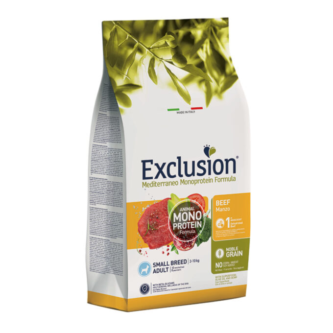 EXCLUSION Mediterraneo Monoprotein Formula Small Breed, XS-S, Vită, hrană uscată monoproteică câini, 7kg