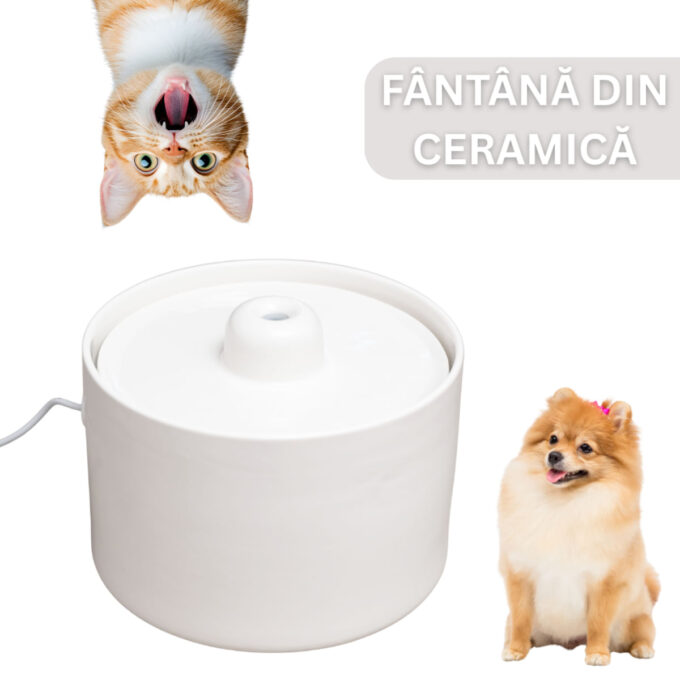 SHAW Fântână Ceramică , fântână pisici, rotundă, sistem filtrare, ceramică, bej, 2l