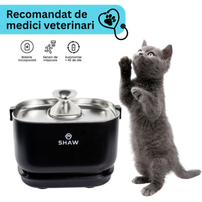 SHAW PRO V3, fântână câini, dreptunghiulară, senzor, pompă inducție, sistem filtrare, PVC SHAW PRO V3, fântână câini și pisici, dreptunghiulară, senzor, pompă inducție, sistem filtrare, PVC, negru, 2.5l