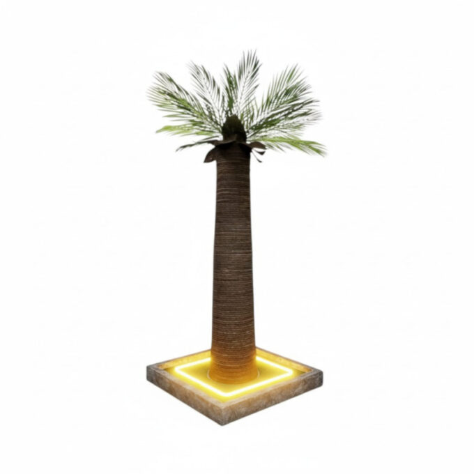 SHAW Palmier cu LED, stâlp de zgâriat cilindric pisici, MDF și sisal, maro, 45x45x92cm