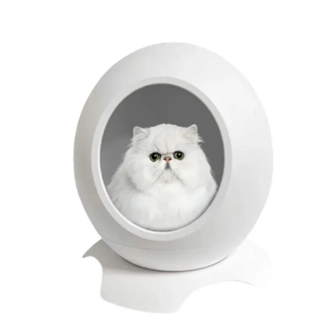 SHAW Pătuț Smart cu funcții de încălzire, aplicație mobilă, reglare temperatură și muzică, căsuța rotundă pisici, PVC, alb, 43x45.5x43cm