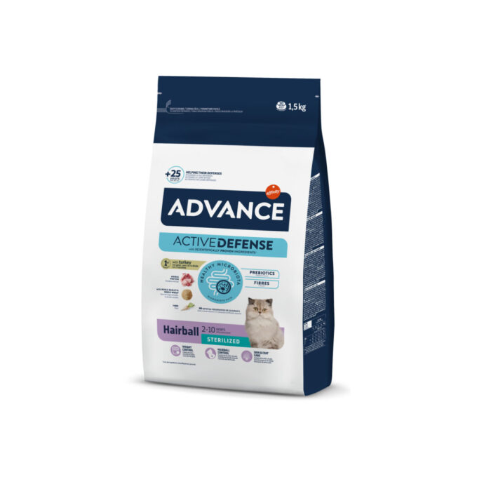 ADVANCE Hairball Sterilised, Curcan, hrană uscată pisici sterilizate, limitarea ghemurilor de blană, 1.5kg