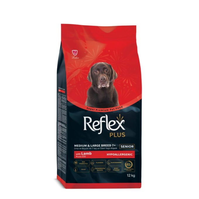REFLEX Plus Senior Medium & Large Breed 7+, Miel, hrană uscată câini senior, 12kg