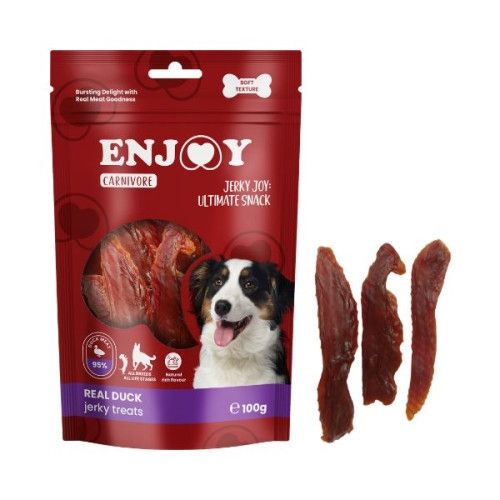 Recompense pentru caini Enjoy Carnivore Real Duck Jerky Treats cu rata, 100 g