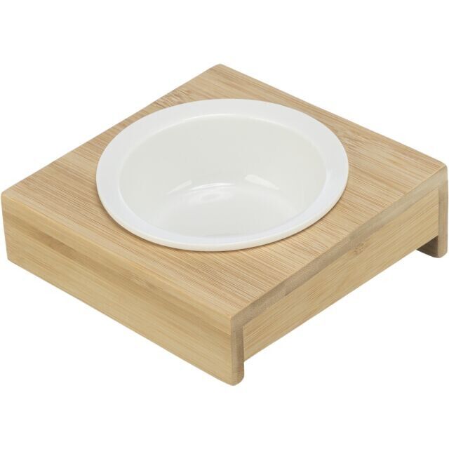Trixie, bol ceramic cu suport bambus, alb/ bej, 0.25 L/ 12 cm, 15x5x15 cm