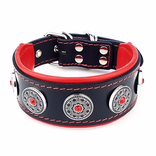 Bestia Zgarda Bijou Puppy, Piele Naturala, M, Negru/ Rosu