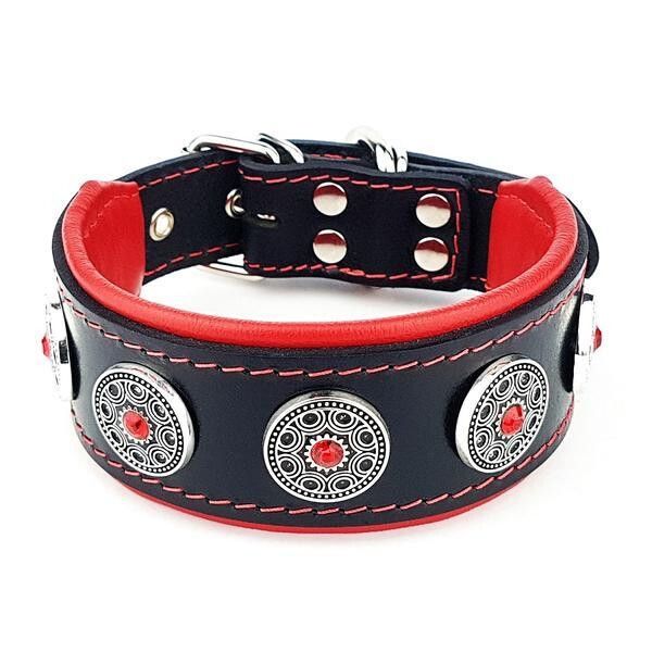 Bestia Zgarda Bijou, Piele Naturala, M, Negru/ Rosu