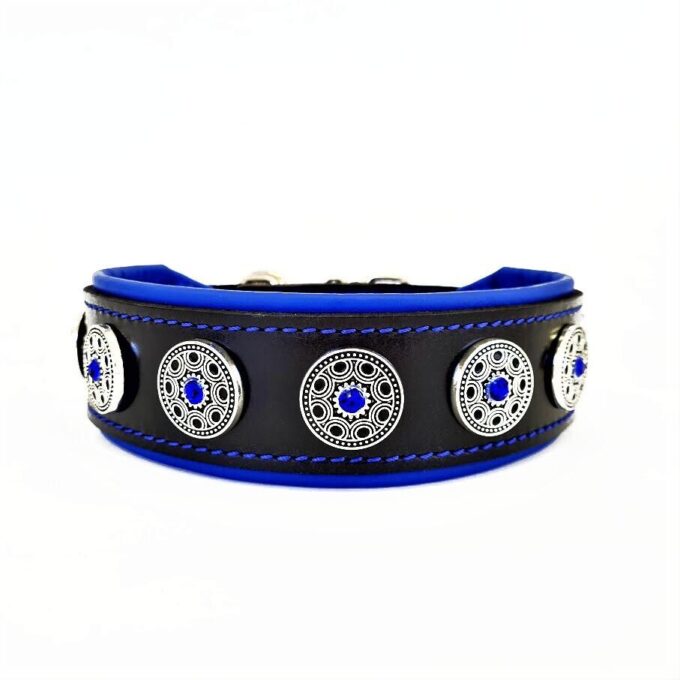Bestia Zgarda Bijou Puppy, Piele Naturala, M, Negru/ Albastru