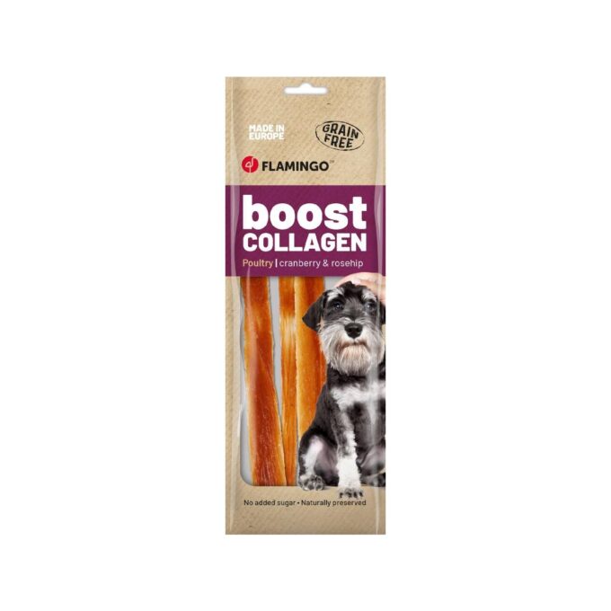Recompense Caini, Snack Collagen Boost Strips cu Pui, Flamingo, 60 g