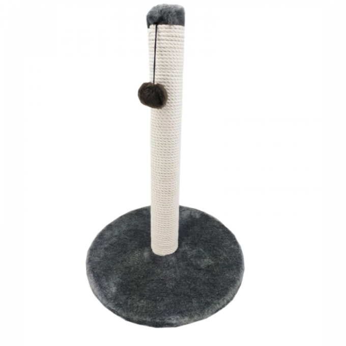 Ansamblu de joaca pentru pisici Scratchboard tip coloana pe suport rotund cu ciucure pe culoare gri 50 x 38 cm