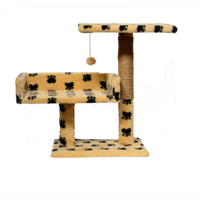 Ansamblu de joaca pentru pisici tip coloana cu canapea dubla si ciucure culoare bej cu pete  50 x 38 x 30 cm