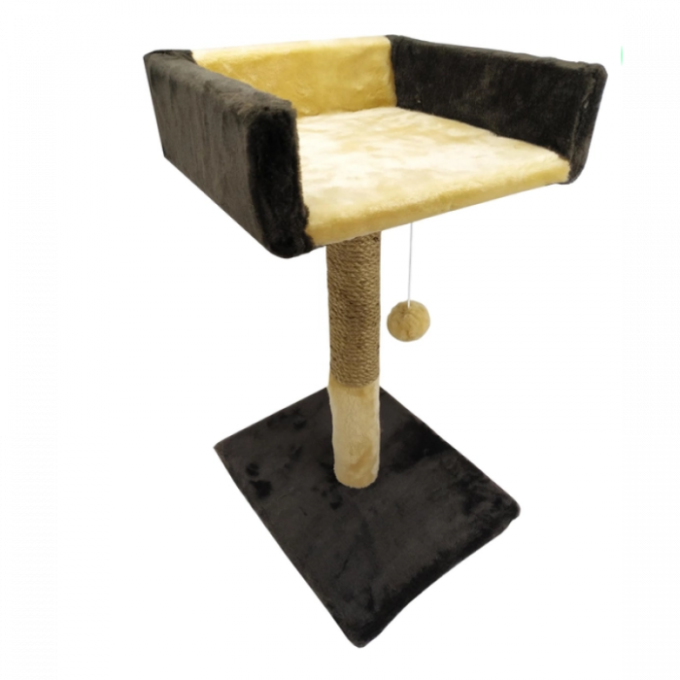 Ansamblu de joaca pentru pisici tip coloana cu canapea si ciucure culoare maro cu bej 50 x 30 x 33 cm