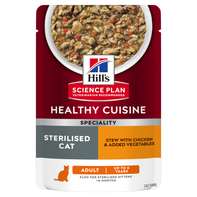 Hrana umeda pisici, Hill's Science Plan Feline Adult Sterilised Chicken & Vegetables Stew, 80 g