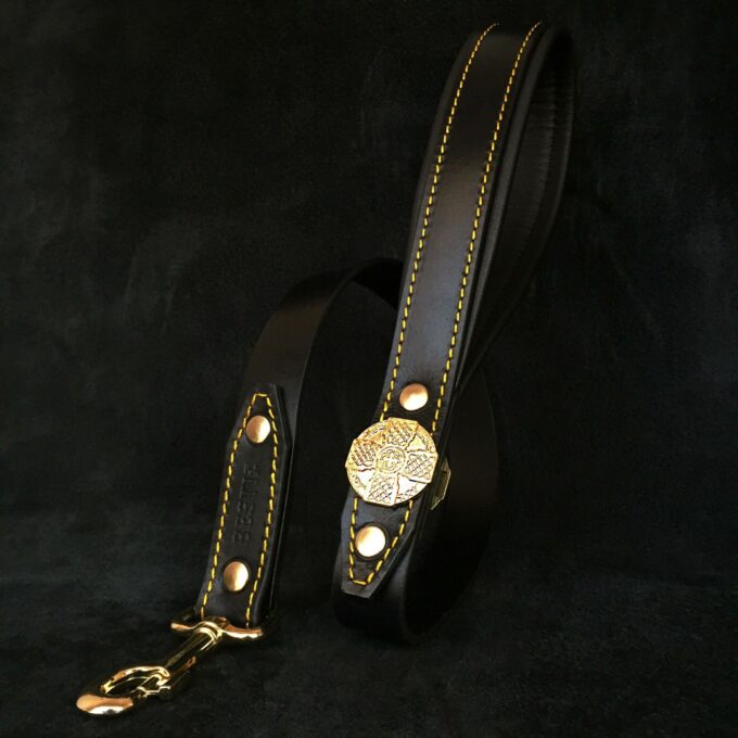 Bestia Lesa Maximus, Piele Naturala, 90 cm/3 cm, Negru/ Auriu