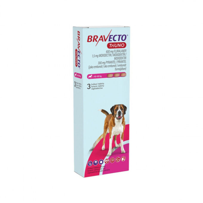 BRAVECTO TRIUNO antiparazitar intern si extern pentru caini 600mg (40-60 kg) - 1 tableta masticabila