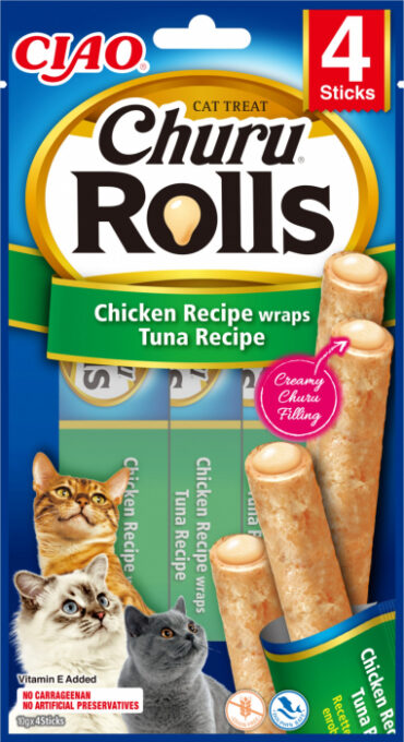 Churu Rolls Recompense pentru Pisici cu Pui si Ton fara cereale - 4x10g