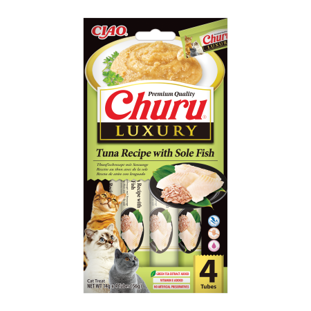 Churu Luxury, Recompensa Cremoasa Pisici, Ton si Limba de Mare, 14 g x 4 buc