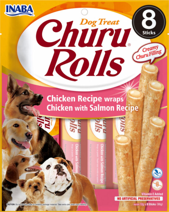 Churu Rolls Recompense gustoase pentru caini cu Pui si somon 8 x 12 g 1 Churu Rolls Recompense gustoase pentru caini cu Pui si somon 8 x 12 g