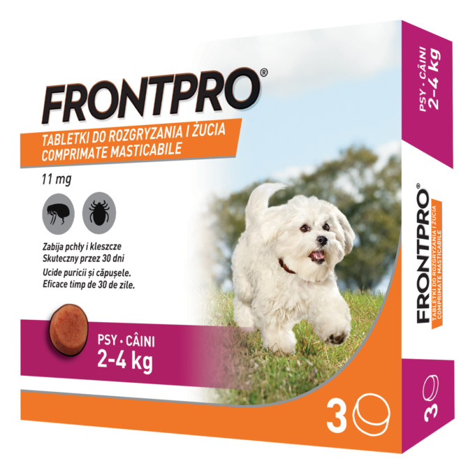 Comprimate masticabile antiparazitare caini, Frontpro S, 11.3 mg, 2-4 kg, 3 buc/ cutie