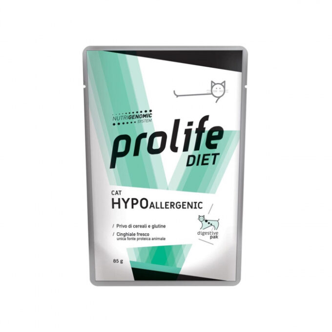 Dieta veterinara umeda prolife hypoallergenic pentru pisici plic 85g 1 Dieta veterinara umeda prolife hypoallergenic pentru pisici plic 85g