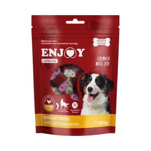 Recompense pentru caini Enjoy Carnivore Biscuit Bites cu pui, 300 g