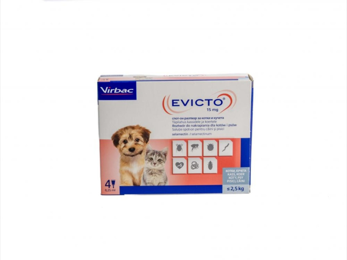 Evicto caini si pisici 15mg  2,5 kg x 4 pipete