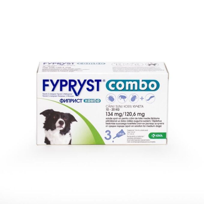 Fypryst Combo Dog M 134 mg, pipete antiparazitare caini talie medie (10 - 20 kg), 3 buc