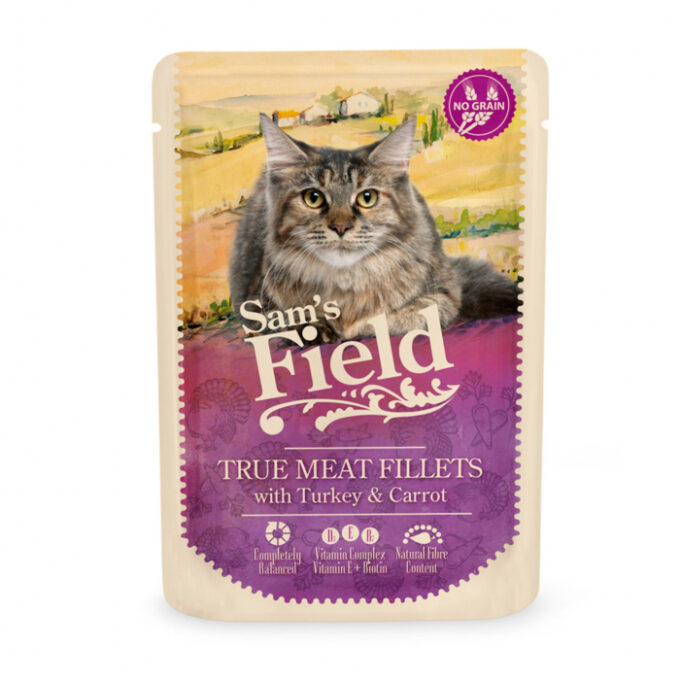 Hrana umeda pisici, Sam s field cat plic with turkey filets carrot 85gr 1 Hrana umeda pisici, Sam s field cat plic with turkey filets carrot 85gr