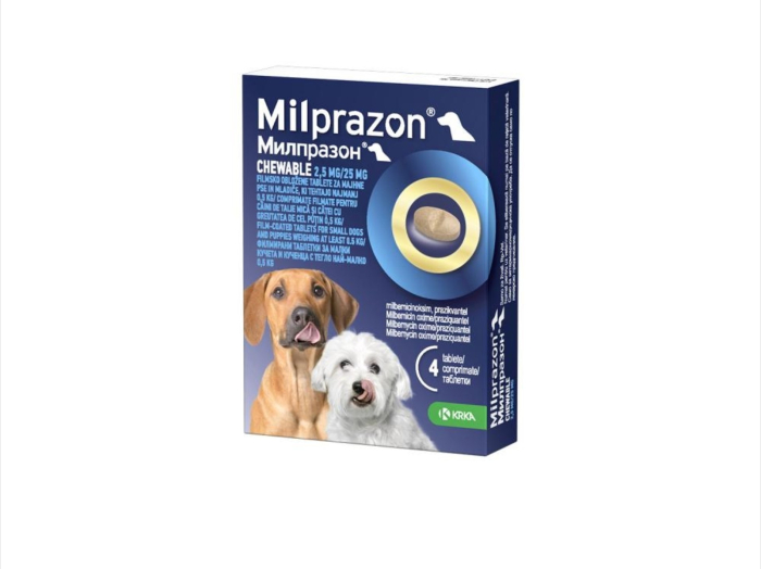 Milprazon chewable Dog 2.5mg 25mg ( 5 kg), 4 tablete 1 Milprazon chewable Dog 2.5mg 25mg ( 5 kg), 4 tablete