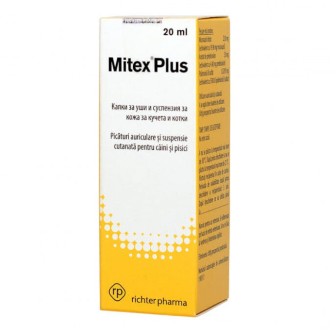 Mitex Plus, picaturi auriculare pentru caini si pisici, 20 ml 1 Mitex Plus, picaturi auriculare pentru caini si pisici, 20 ml