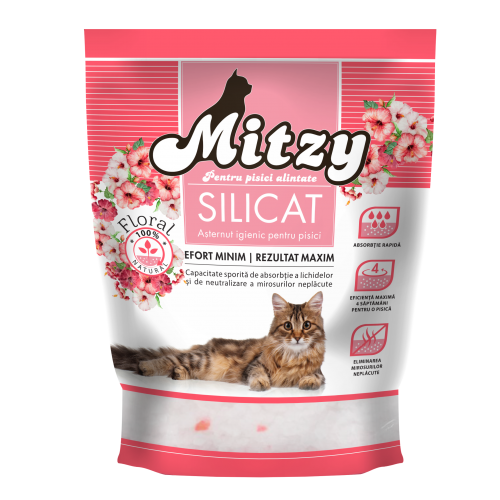 Asternut igienic pentru pisici, Mitzy Silicat, Floral, 3.8 L