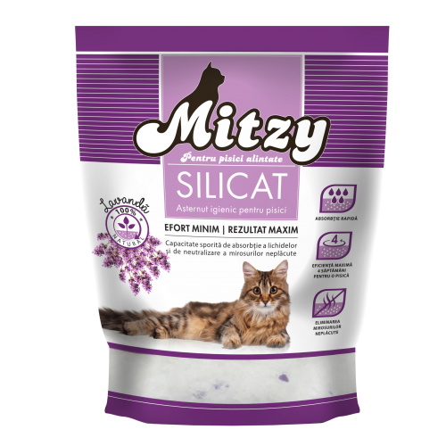 Asternut igienic pentru pisici, Mitzy Silicat, Lavanda, 3.8 L