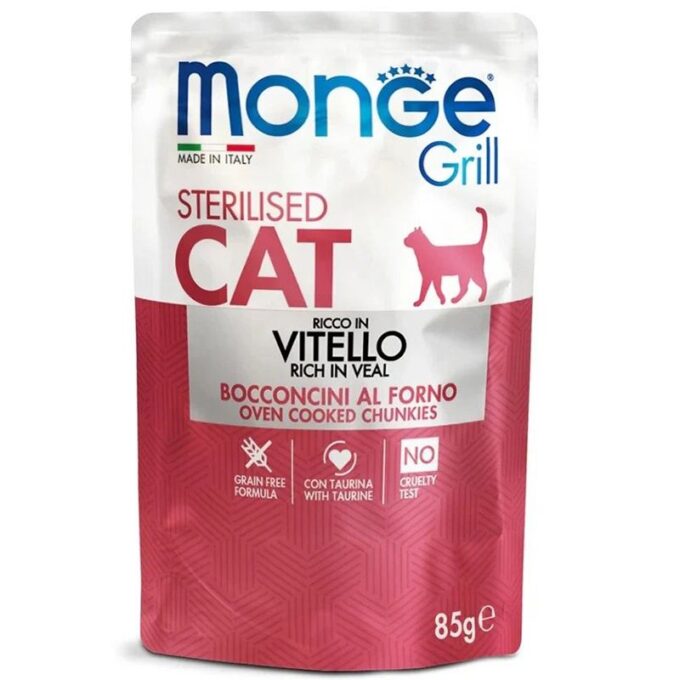 Hrana umeda pisici, Monge Grill Sterilised, Vitel, 85 g