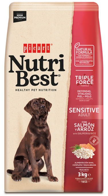 Hrana Uscata Caini Premium, NutriBest Adult Dog Sensitive, Somon si Orez, 3 kg