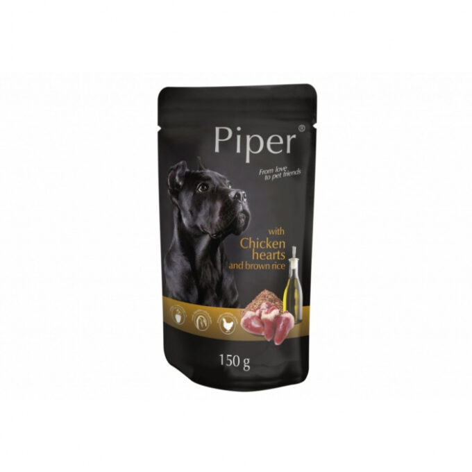 Piper Adult cu Inimi de Pui si Orez Brun 150g