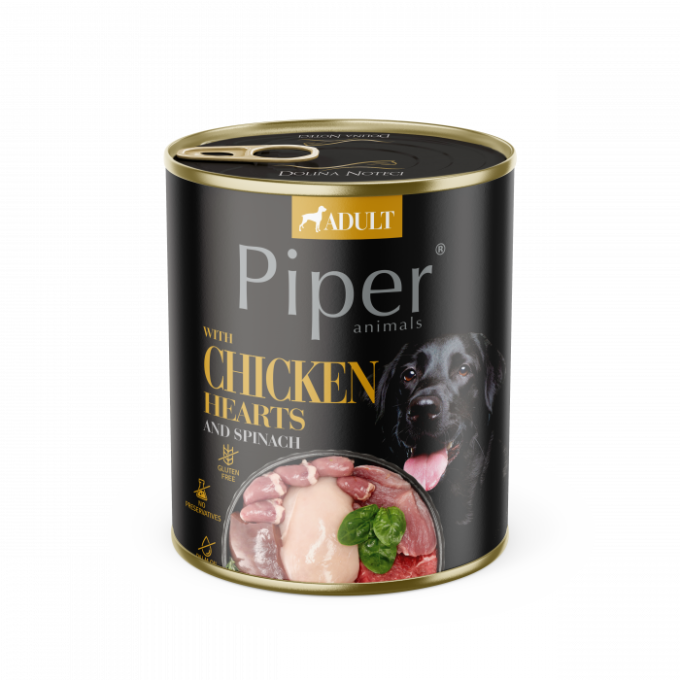 Piper adult, Hrana umeda, Inimi de pui si spanac 800 g 1 Piper adult, Hrana umeda, Inimi de pui si spanac 800 g