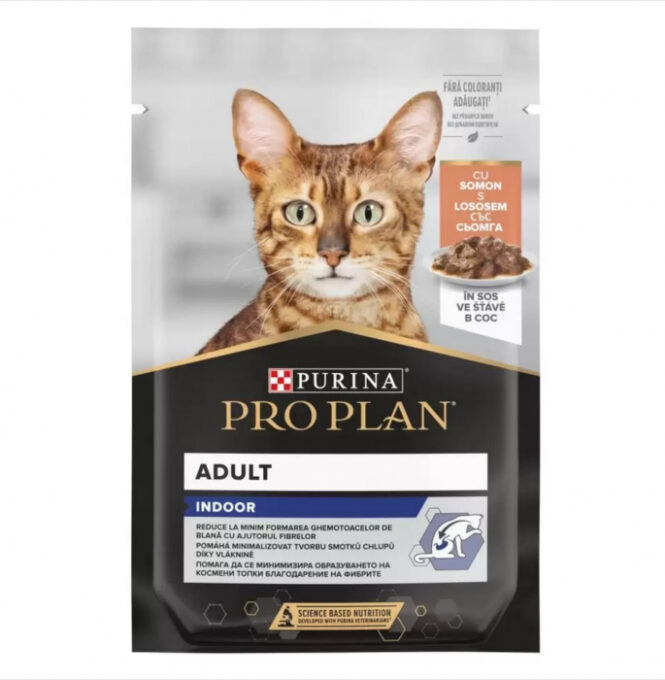 Pro Plan Indoor Nutrisavour Somon in sos, 24x85 g 1 Pro Plan Indoor Nutrisavour Somon in sos, 24x85 g