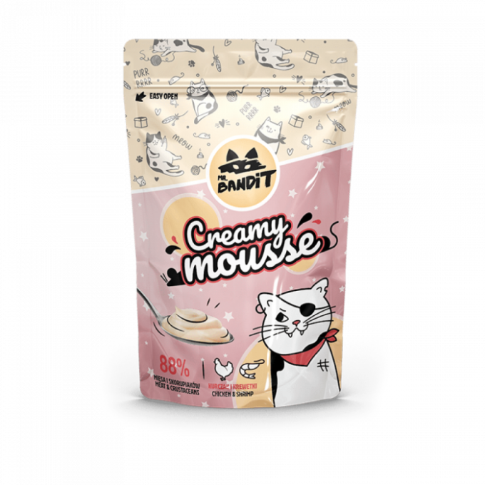 Recompense pentru pisici Mr. Bandit CAT Creamy Mousse, piept de pui si creveti, 60 g