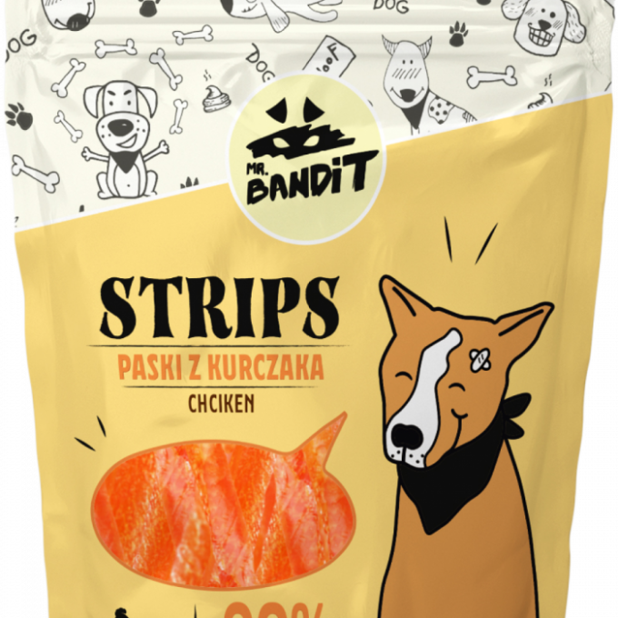 Recompense pentru caini Mr. Bandit STRIPS, pui, 80g 1 Recompense pentru caini Mr. Bandit STRIPS, pui, 80g