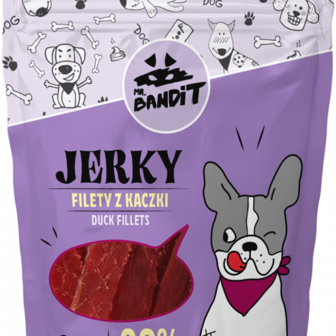 Recompense pentru caini Mr. Bandit JERKY, rata, 80g 1 Recompense pentru caini Mr. Bandit JERKY, rata, 80g