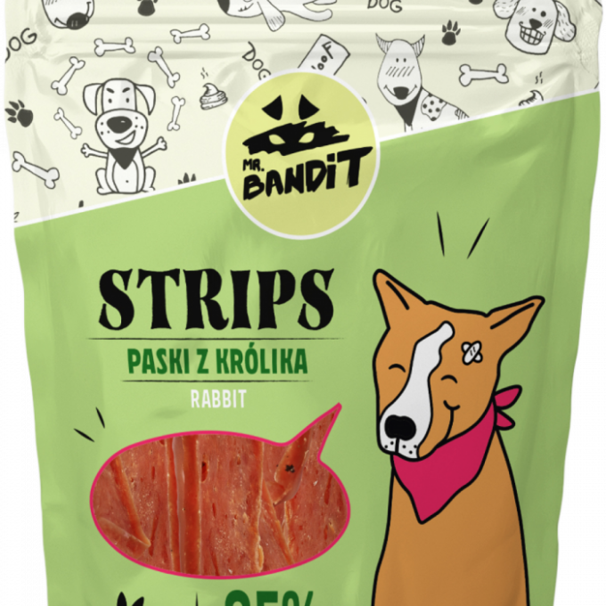 Recompense pentru caini Mr. Bandit STRIPS, iepure, 80g